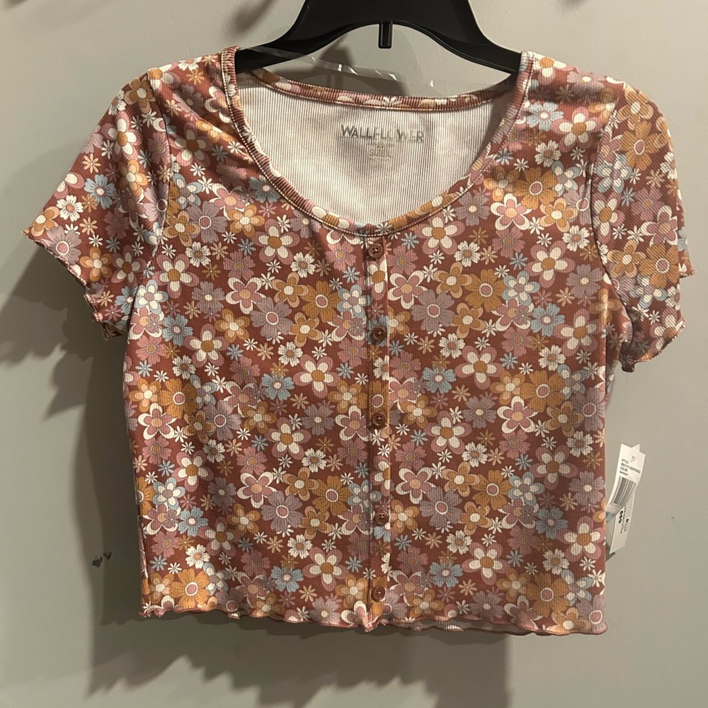 Wallflower Floral Boxy Button-Down Top - Pink and Orange